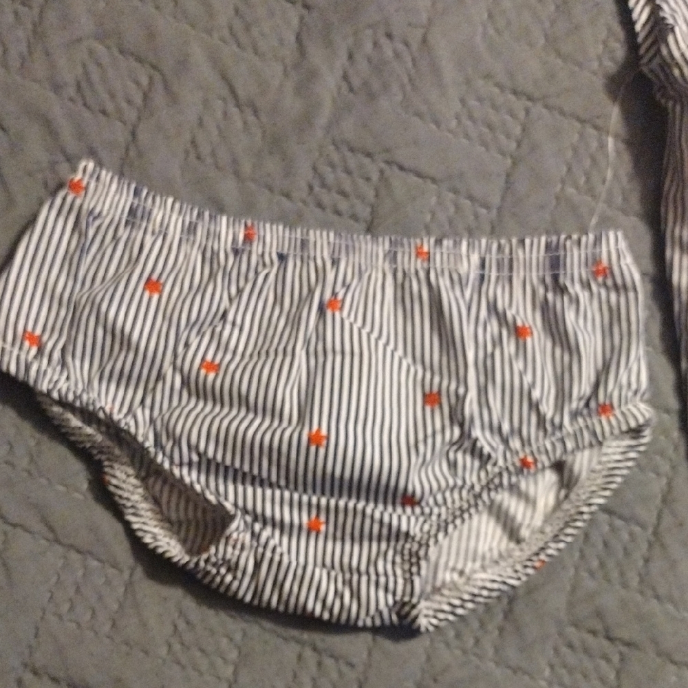 Striped Baby Dress with Red Bow And Bummies - Picture 2 of 9
